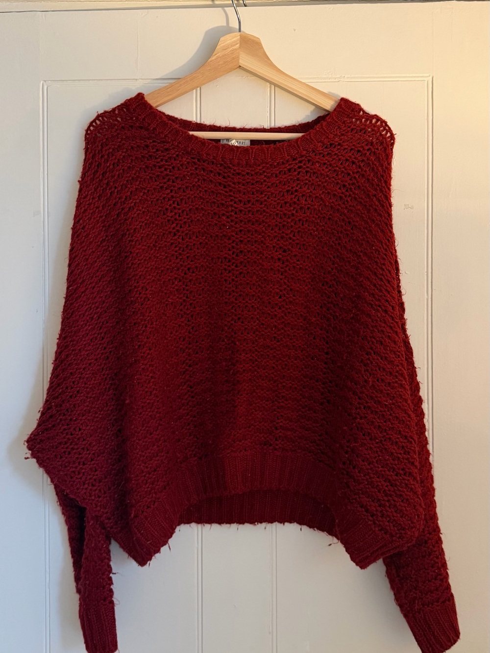 Forever 21 Burgundy Open-Knit Crew Neck Sweater